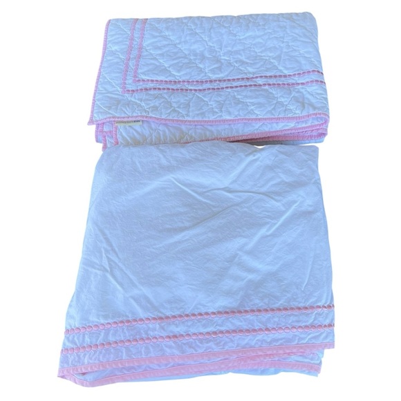 Pottery Barn Kids Pearl Dot Embroidered Crib Bedding Set Light Pink GUC - Picture 3 of 16